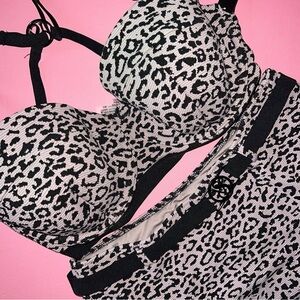 PINK Victoria's Secret Pink Black and White Leopard Bikini